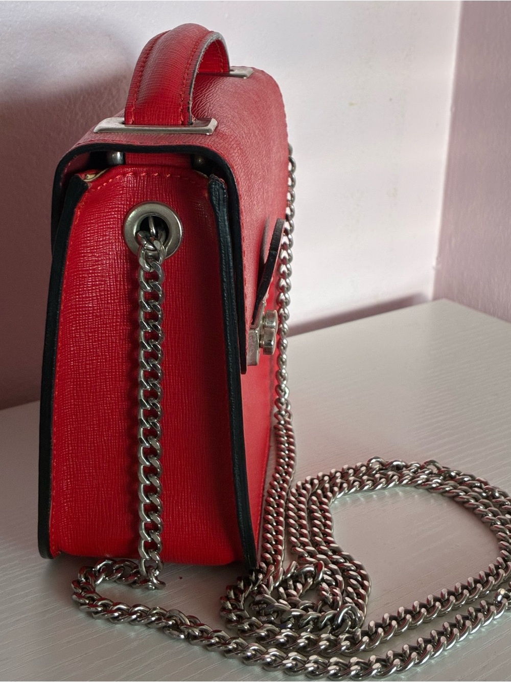 Small Cute Red Camelia Roma Structured Top-Handle Bag - Picture 6 of 8